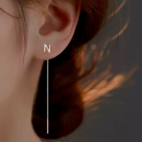 NEW First Initial Name Letter Dangle Drop Silver Tassel Earrings Set 925 Plated - Picture 10 of 16